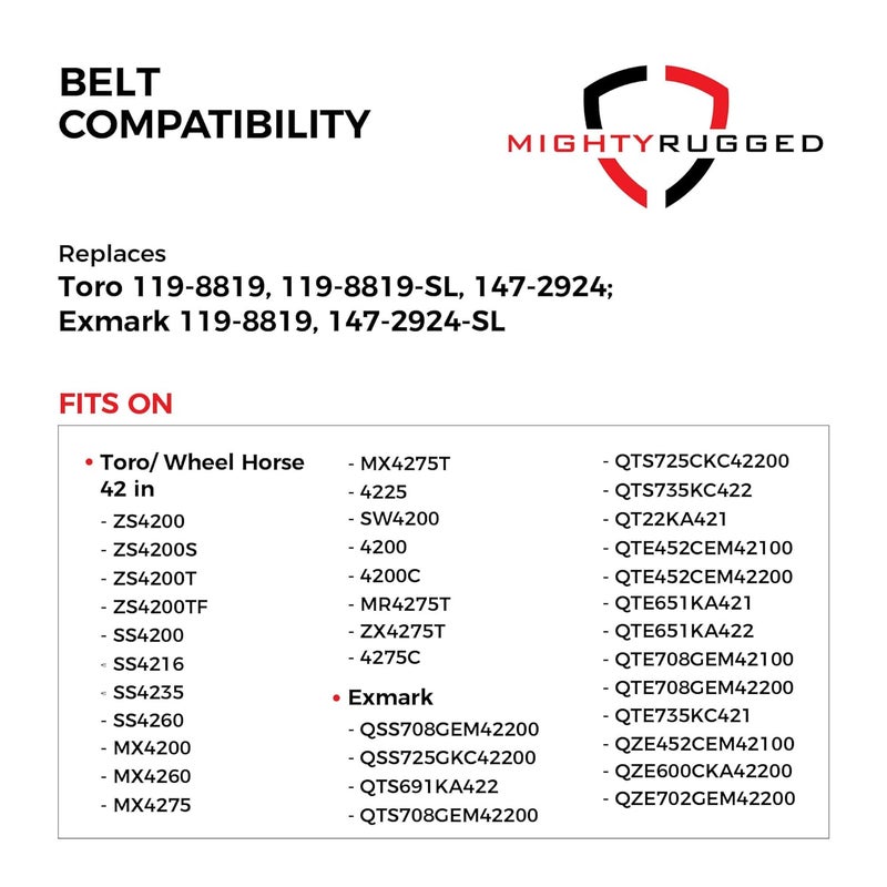 MightyRugged 119-8819 Toro Belt Replacement, Length 113", Heavy-Duty Aramid Cord Replacement for Toro Timecutter 42 Inch Deck Belt, Compatible with 147-2924 SS 4200 4225 SS4235 SS4260 Exmark Quest Zero Turn Mowers - Image 3